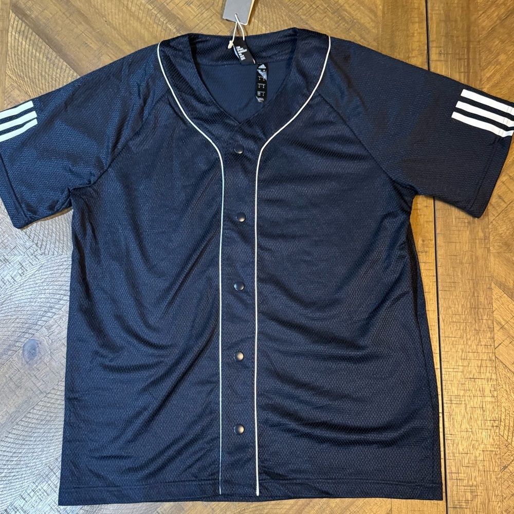 Adidas Navy Blue and White Button Up Jersey NWT